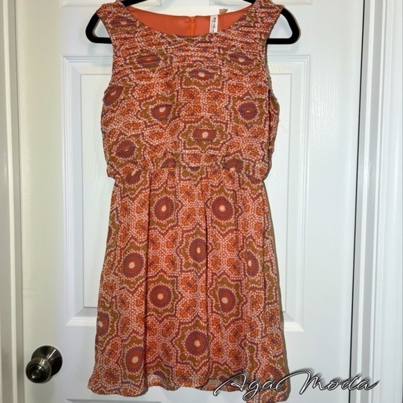 Pink Owl Orange Sleeveless Dress with Circle Pattern - Picture 2 of 15